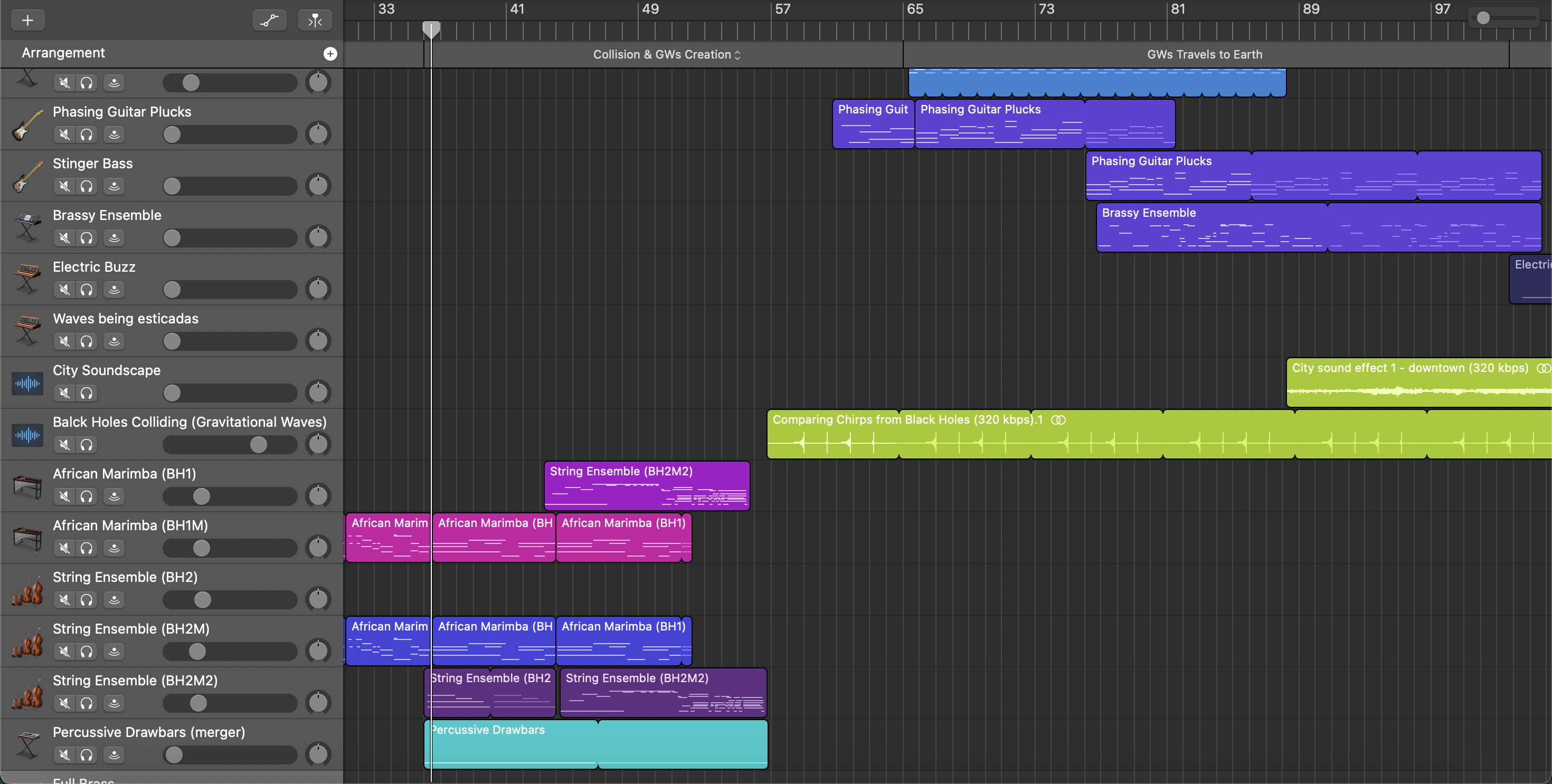 DAW session view with layered textures and automation lanes